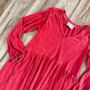 SATURDAY SUNDAY ANTHROPOLOGIE | Red Slub Knit Maxi Dress Long Sleeve | Size Smal